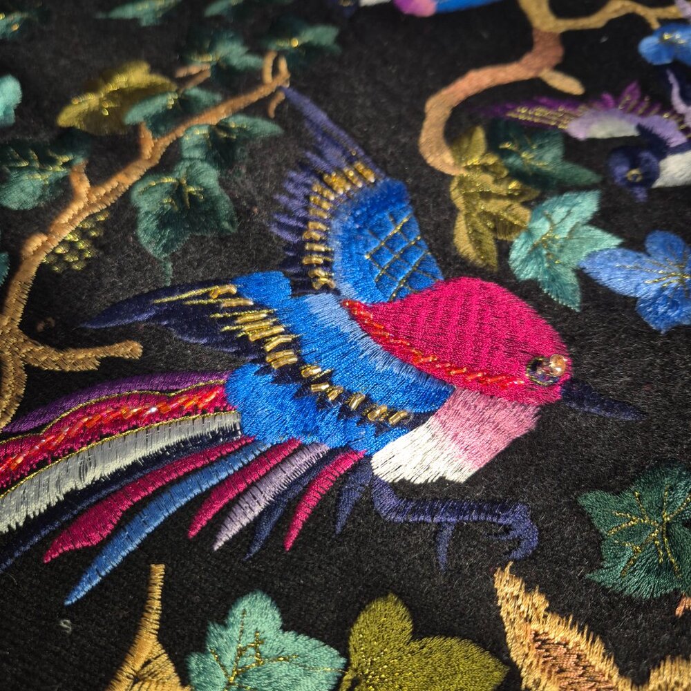 Embroidered wool dress-Wearable Art-Floral Woodland Embroidery - Picture 5 of 11